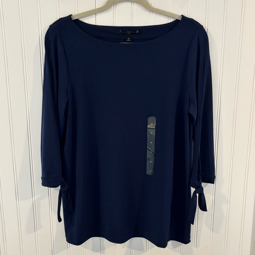 Banana Republic Navy Tie-Cuff Boatneck Top